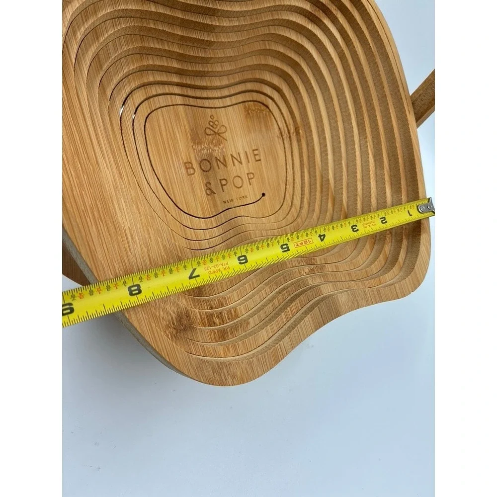 Bonnie & Pop Bamboo Apple Fruit Basket Collapsible Wood Trivet Kitchen Decor